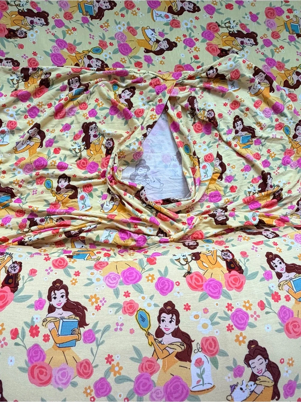 LS Disney princess belle Bamboo Custom Queen Bed fitted Sheet with 2 pillowcases